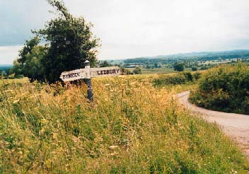 Former signpost in Leddington, near Little Iddens where Robert Frost lived