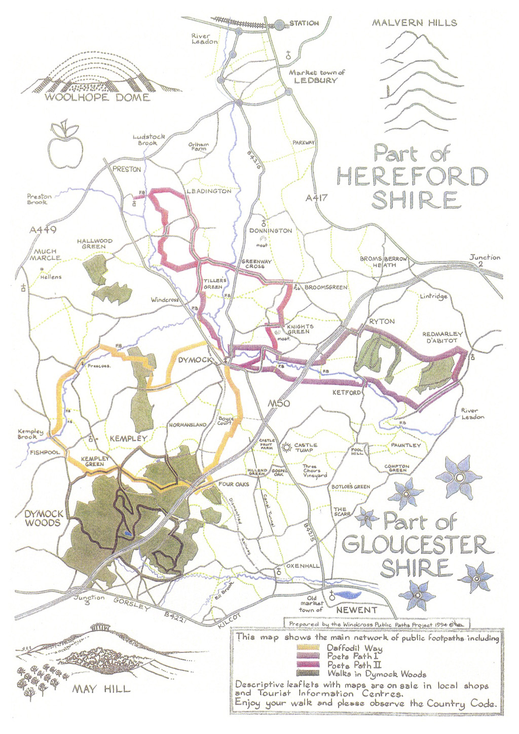 Map of the Dymock Poets’ Paths